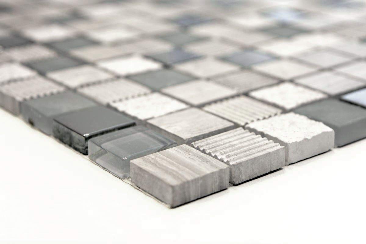 Carrelage mosaïque translucide gris clair argenté - Mosaïque en verre pour mur de salle de bain, douche, cuisine, revêtement de salle de bain - 10 tapis de mosaïque