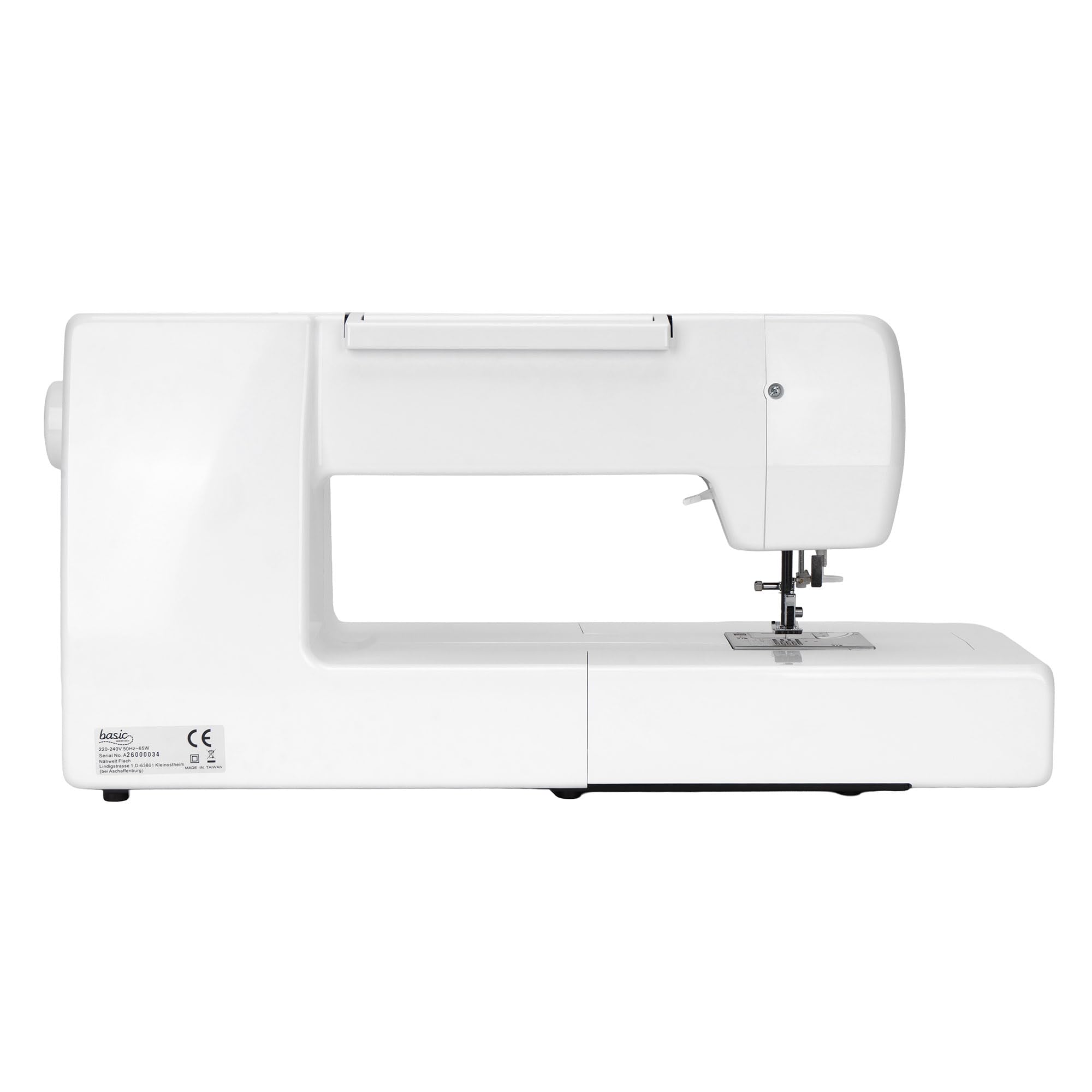 Nähwelt Flach Basic Sewing Maxi Computer-Nähmaschine – Langarm Nähmaschine mit 30 cm Durchlass, 200 Stichen, LCD-Display & Kniehebel, 1000 Stiche/Min