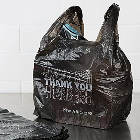 Plastic Bag-Black Plain T-Shirt Bag 11.5"x6.5"x21.5" (Black Thank You, 100) Cover