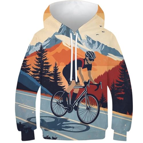 Sweat à capuche cycliste en montagne pour enfants de 9 à 11 ans style 3D