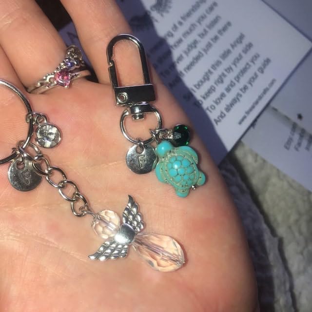 Turtle Keychain Personalized Travel Turtle Key Chains with Custom Engraved Initial Letter Tag and Handmade Animal 3D Sea Turtle, Good Luck Charms Keyring, Inspirational Birthday Gifts For Men Women