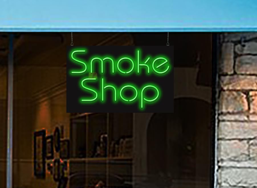 Miniatura 2 de Smoke Shop - Letrero de neón  32 pulgadas de ancho x 20 pulgadas de alto  Letras verdes  Neón doblado a mano real, calidad