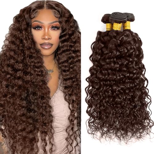 26 28 30 Inch Color #4 Human Hair Bundles DiexrLamx Chocolate Brown Water Wave Bundles 8A Peruvian Virgin Remy Dark Brown Bundle Human Hair Extensions 150g