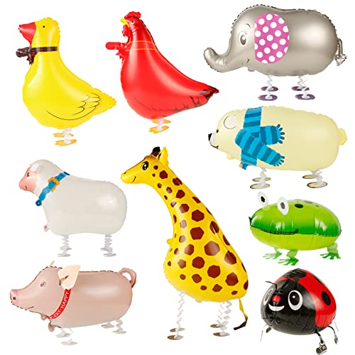 Globos de Animal Caminando, Comius Sharp 9 Piezas Globos de Papel de Aluminio Animales Caminando, Cumpleaños Decoracion Globos para Niño, Niña, Fiesta Infantil, Jardín de Infancia