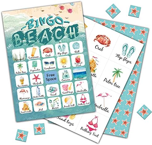 OUDIEA 24 Beach Bingo Cards (5"x7") | Party Games with 24 Players | Party Games for Adults Kids Toddlers | School Classroom Party Activity - shatan01