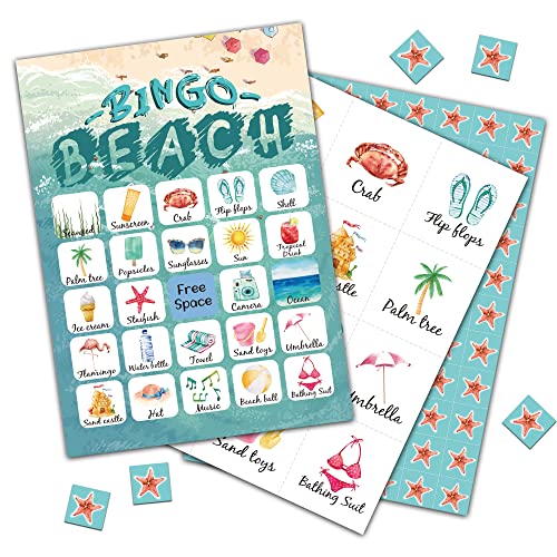 Oudiea 24 Beach Bingo Cards (5"X7") | Party Games With 24 Players | Party Games For Adults Kids Toddlers | School Classroom Party Activity - Shatan01 #TOP9