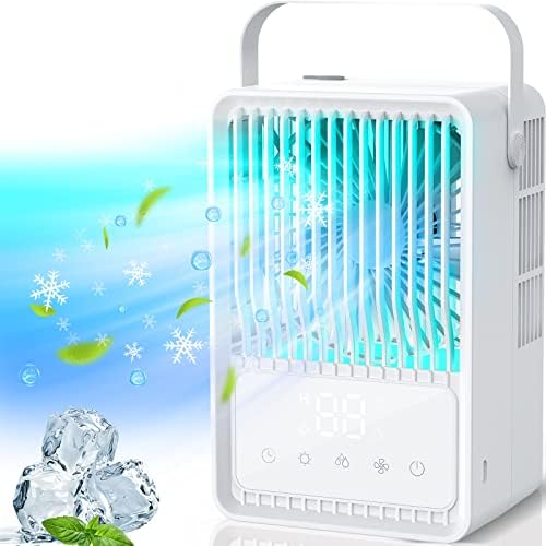 Portable Air Conditioners Fan, Touch Screen Evaporative Air Cooler with 3 Speeds, Personal Air Conditioner with 1/3/6H Timing, Mini Desktop Cooling Fan for Room Office Desk Bedroom Car Camping Tent