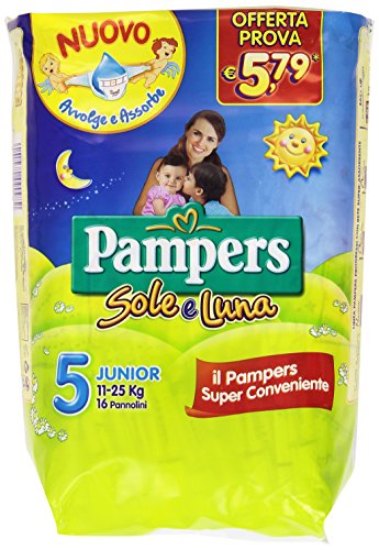 Pampers Sole E Luna Pannolini Junior, Taglia 5 (11-25 Kg), 16 Pannolini