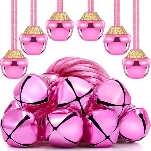 Gejoy 12 Pcs Christmas Bell Necklaces Large Jingle Bell, Pink