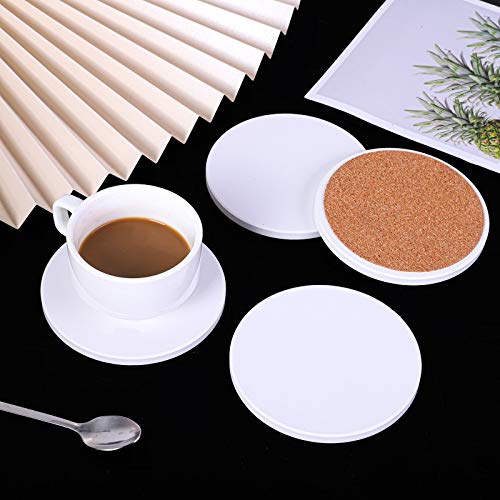 Ruisita 16 Pack White Ceramic Tiles With Cork Backing Pads 4 Inch Round And Square Ceramic Coasters For Arts Crafts #TOP5