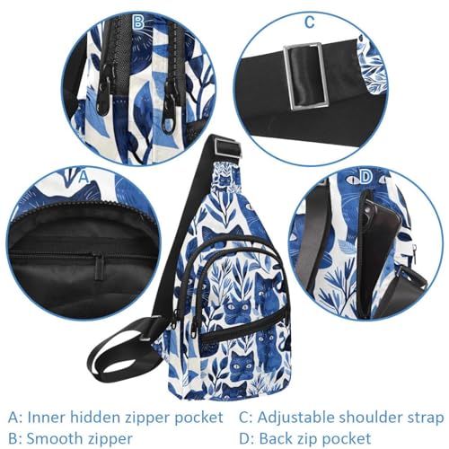 Riñonera cruzada con correa ajustable y diseño de gatos azules 2