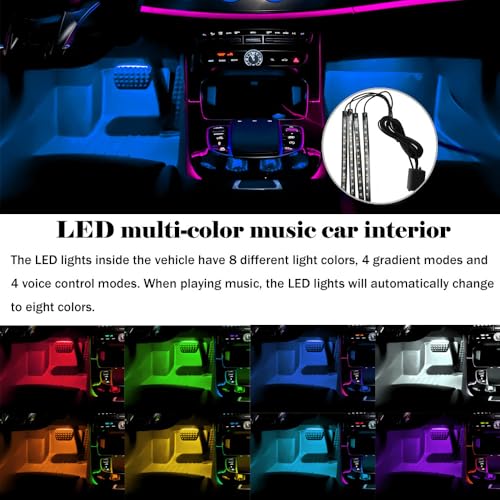 Image of LED Multi-Color Music Car Interior, Ambient Lighting, Floor Lights, Car Lights, High Brightness, Gradient Mode Fits Most Sedans, SUVs, Trucks, and Vans (48LED, Remote Control+Cigarette Lighter)