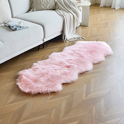 Duduta Pink Sheepskin Shag Runner Rugs 2X6 Ft, Fluffy Faux Fur Washable Rugs Seat Couch Covers Bedroom Nursery Decor #TOP3