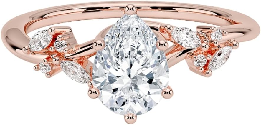 IGI Certified 1-5 Ct Pear Cut Lab Grown Diamond Ring – 10K/14K/18K Solid Gold, 925 Sterling Silver | Nature Inspired Engagement Ring for Women