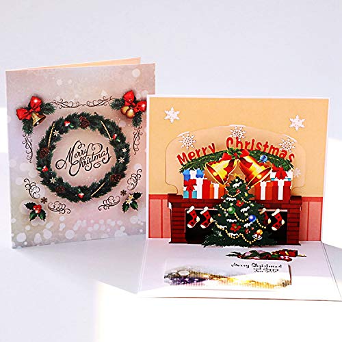 ANEWISH 3D Pop Up Card Christmas Wreath Gift Card Folded Cards with Envelope
