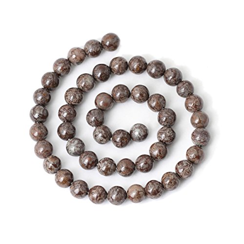 Qiwan 45PCS 8mm Brown Snowflake Jasper Gemstone Smooth Round Stone Loose Beads for Jewelry Making 1 Strand 15"
