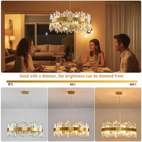 Modern Chandelier, 12-Lights 2 Tiers K9 Crystal Chandeliers for Dining Room, 24'' Gold Round Chandelier, Adjustable Chandeliers for Bedroom, Kitchen Island Pendant Lights Living Room