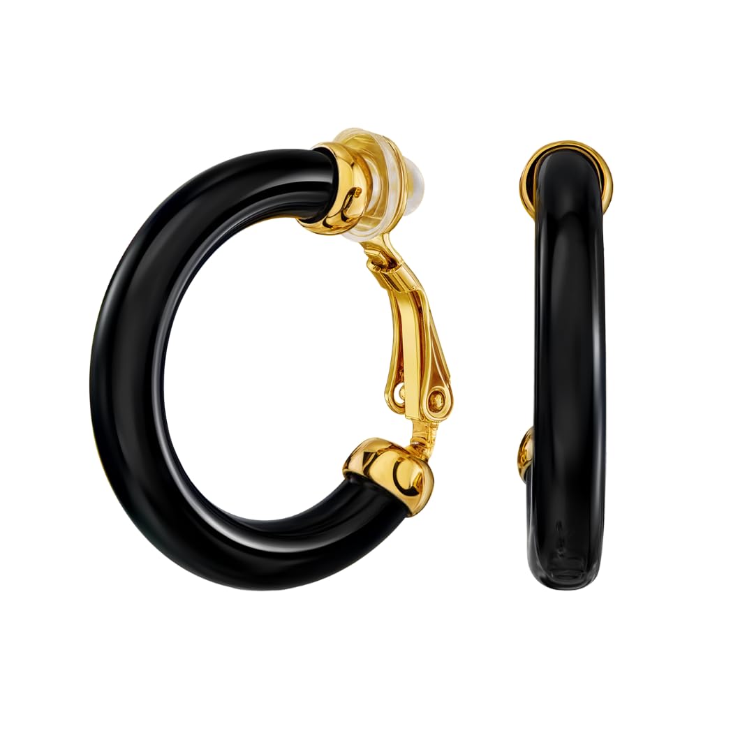 Traveller Ohrclip Creolen - Damen - Ø 25mm - Resin Schwarz - 22kt vergoldet - 157713