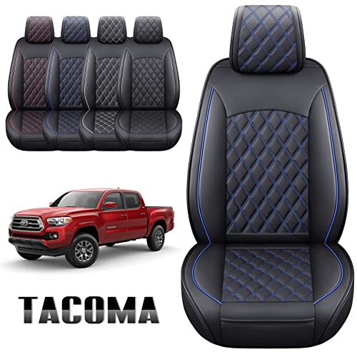 Image of Aierxuan Front Toyota Tacoma Seat Covers Waterproof Leather (Black-Blue)