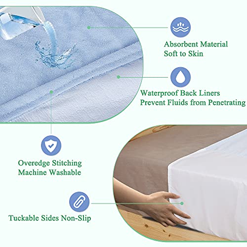 Almohadilla de cama impermeable lavable azul que frena fugas de orina nocturnas 4