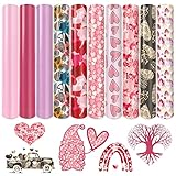 Tintnut Pink Heat Transfer Vinyl - 10 Sheets Women's Day HTV 12x10 inch Color Love Heart Print Heart...