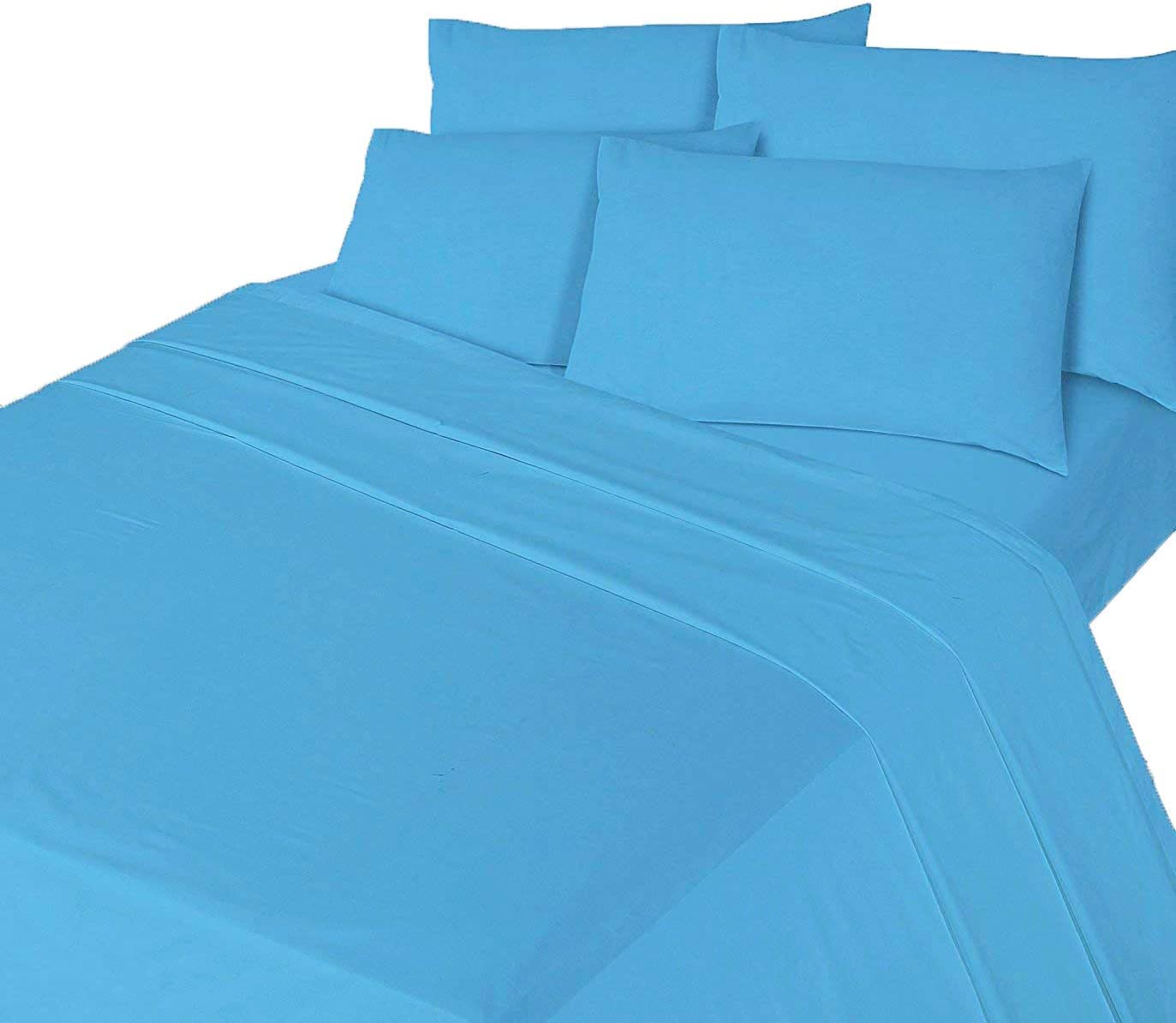 Comfort Collections Luxurious Flannelette Bed Sheet Set 100% Brushed Cotton Includes Fitted Sheet, Flat Sheet and 2 x Matching Pillowcases Bed Sheet Set Blue Double