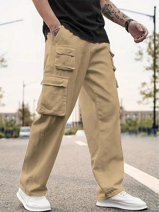 Image of Men Cargo Pants 100% Cotton | Relaxed Fit Utility Cargos for Men with 6 Pockets | Breathable Durable Fabric | Casual Streetwear Travel & Outdoor Pants