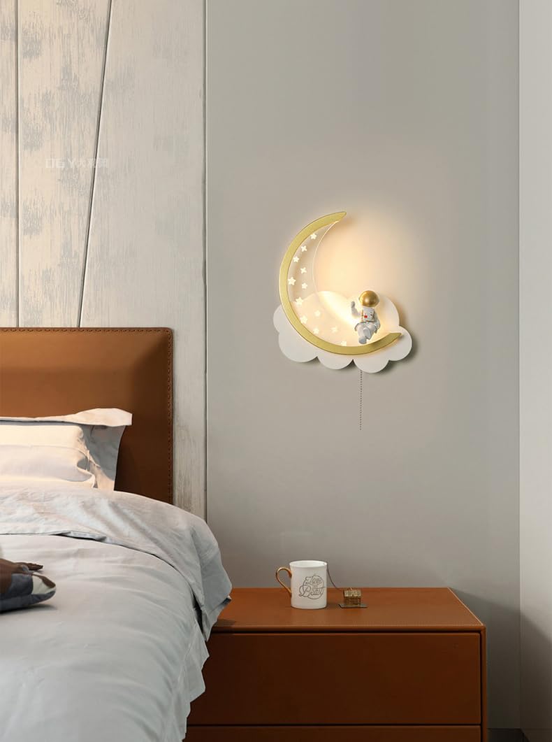 Kinderkamer Wandlamp Met Stekker En Kabel, Astronaut Nachtlampje Moderne Kinder Wandlamp Blaker Jongens Meisjes Slaapkamer Decoratieve Binnenverlichting E27 Bedlampje
