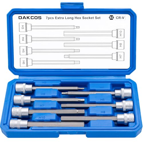 DAKCOS 7PC Douille Allen 3/8" Extra Long 6 pans Hex Douilles hexagonales 3 mm -10 mm avec étui