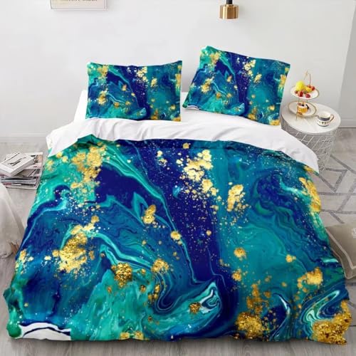Housse de couette marbre bleu 240x220 infroissable et douce - 2