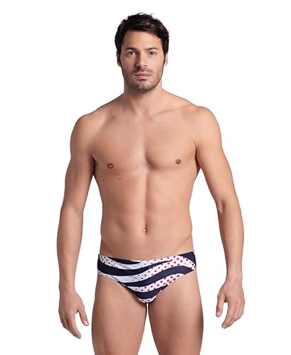 ARENA Men's Stripes Swim Brief - Navy/Multi