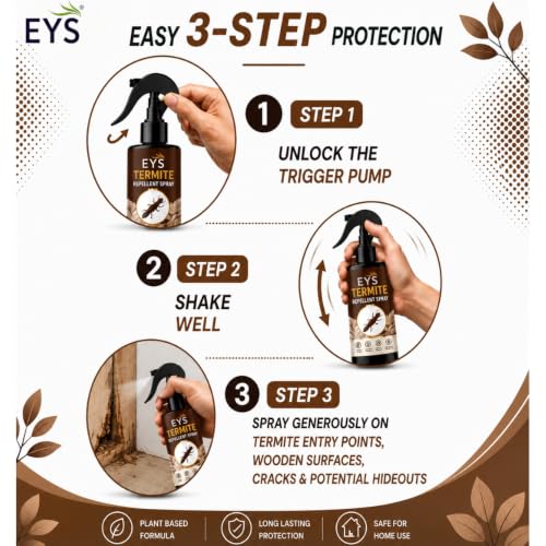 Image of EYS Termite Repellent Spray for Termites and Borers, 240ml, Liquid, Natural Herbal Extracts and Peppermint Oil, Baby and Pet Safe, Pack of 2