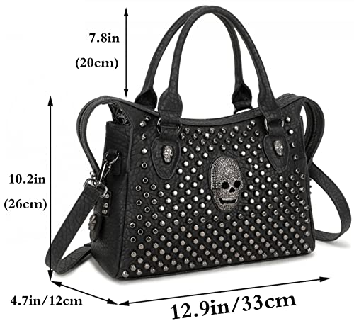 Bolso satchel con tachuelas y calavera negro miniatura 2