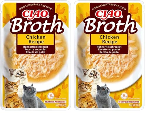 INABA Ciao Broth Katzenfutter Nass 88% Feuchtigkeit und Vitamin E, Premium Katzensuppe mit Huhn 40 g (2er Pack), 100% natürliches Fleisch… – Ansicht 1
