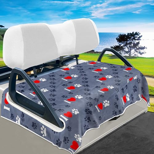 YOKYHOM Golf Cart Seat Covers, Gray Dog Footprints Golf Cart Seat Towel Blanket Keeps Seat Cool and Clean, 100% Microfiber, Suits EZGO, Club Car and More 2-Seat Golf Carts, 51''x 31''