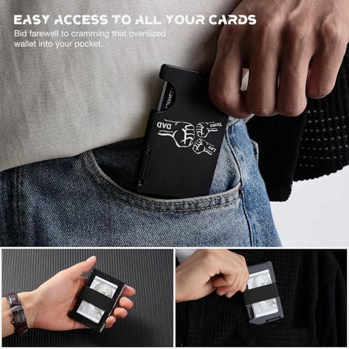 Image of Personalized Gift for Christmas Birthday Fathers Day Wedding, Customized Engraved Wallet for Daddy Dad from Son Daughter, Custom Minimalist Metal Card Holder for StepDad