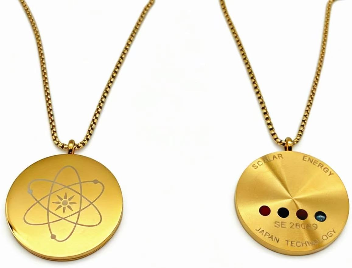 Gold-Plated Quantum Pendant Stainless Steel Necklace for Men Germanium Magnetic Field Therapy Round Charm pendant Golden color diameter 4cm