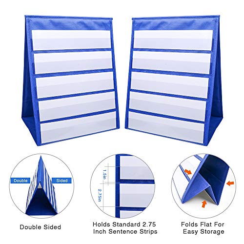 Wiwaplex Double Sided Desktop Pocket Chart & Magnetic Pocket Chart Blue Set With 40 Dry Erase Cards Standards,Daily Schedule,Activities,Classroom, School, Office Or Home Use #TOP5