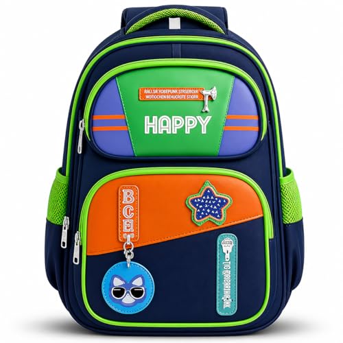 Image of School Bag for Kids Boys & Girls 5-10 Years - Cute Cartoon Dinosaur Backpack Large Capacity Waterproof School Bag with Bottle Pocket Multi-Compartment Lightweight Bag for Nursery & Primary