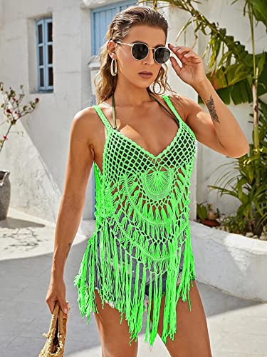 Image of Ekouaer Beach Swimsuit Cover Up Women Crochet Bikini Coverups Summer Pool Swimwear Tassel Dress