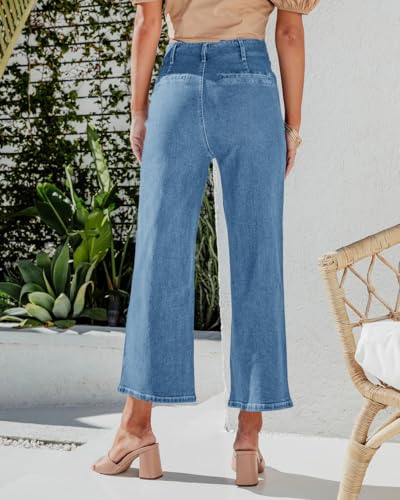 PLNOTME Womens High Waisted Cropped Jeans Trendy Wide Leg Tummy Control Capri Button Fly Denim Pants4