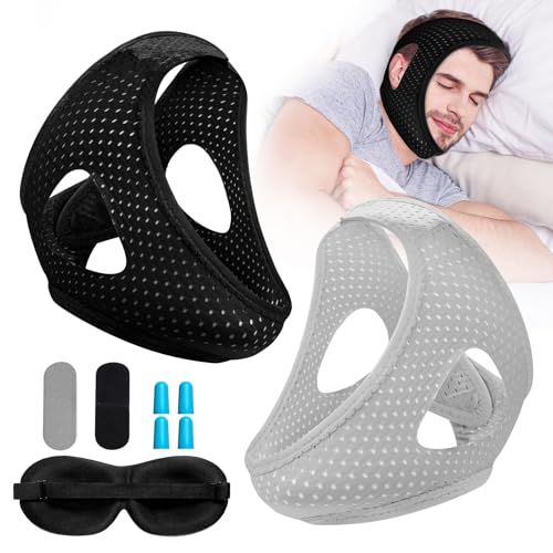 Snoring Chin Strap for Users,Anti Snoring Chin Strap for Sleeping, 2 Pack Adjustable Jaw Support Strap to Keep Mouth Closed, Snoring for Men Women, Comfort Fit Nighttime Sleeping Aid
