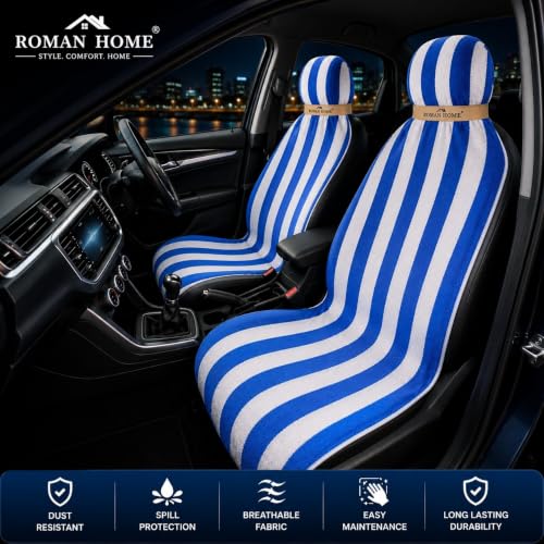 Image of ROMAN HOME Car & Office Chair Towel, Blue Stripe, 1Pc | 400 GSM, 2 Tie Knots
