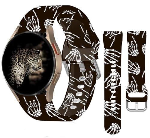 20mm Silicone Sport Bands Compatible with Galaxy Watch 6/Watch 5/Galaxy Watch 4 40mm 44mm/Classic 42mm 46mm/Watch 3 41mm, Active 2 Watch Bands,Cute Replacement Strap for Women(skull skeleton hand)