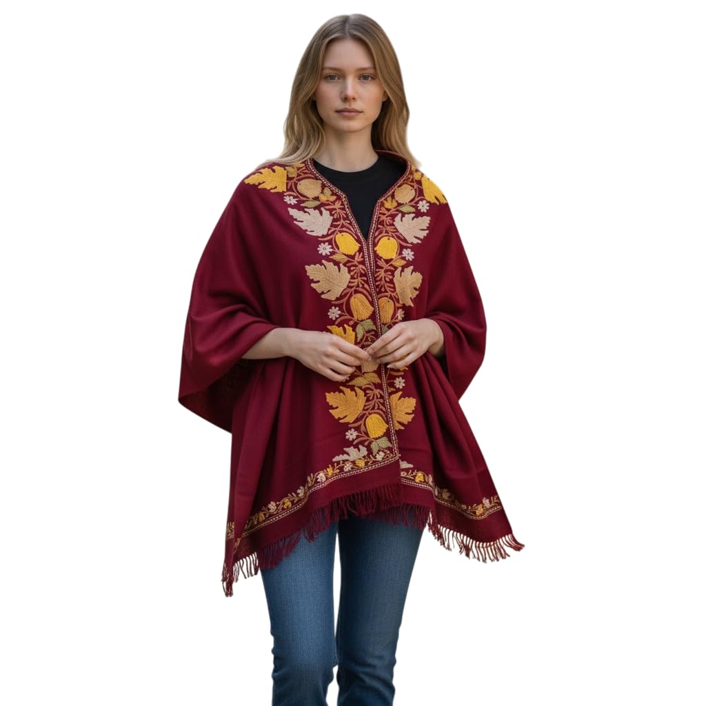 kashmir gallery Kashmiri Woolen Ethenic Shrugs with Traditional Aari Embroidery - Maroon-picture-5