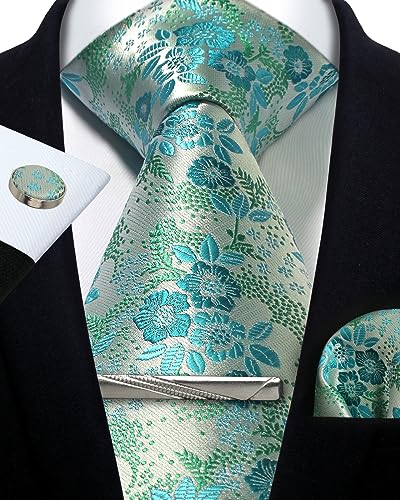 Image of Paisley Floral Mens Tie Formal Necktie Pocket Squares Ties Clips Cufflinks Classic for Men Set