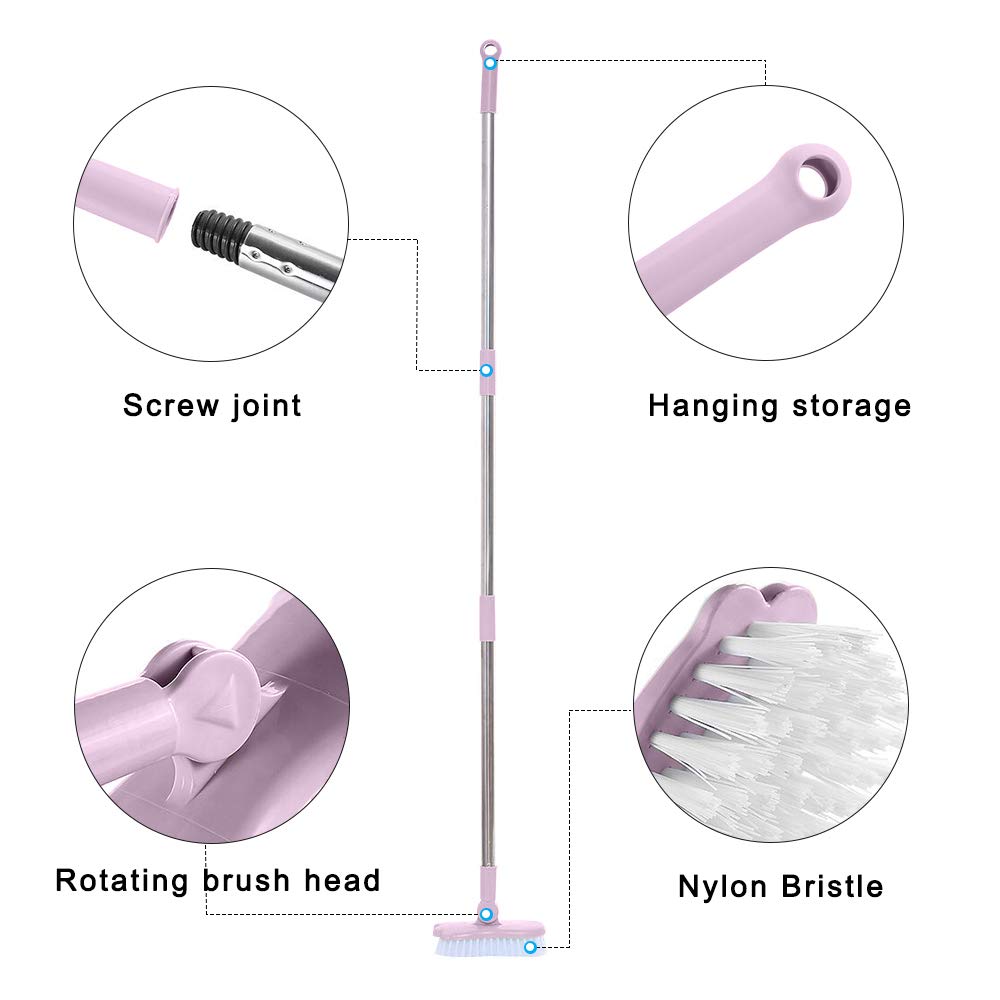 Floor Scrubbing Brush 47.2 Inch With Adjustable Long Handle & Detachable 180° Rotatable Head Stiff Bristles Extensible Grout Cleaning Brush For - View #10