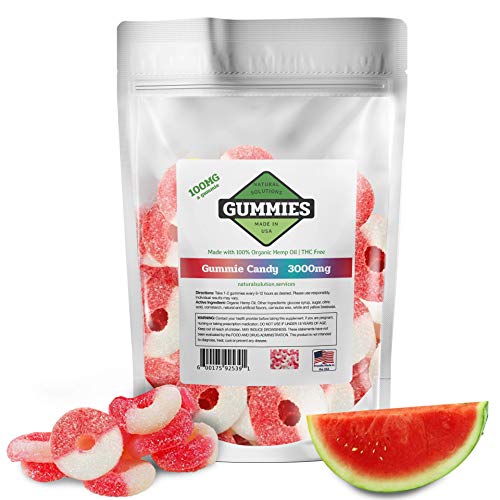 Hemp Gummies - 3000 mg per Bag - 30ct Premium Watermelon Rings - 100mg per Gummy - Organic Hemp + MCT - 0% THC - Relief for Stress, Pain, Inflammation, Anxiety, Depression, Nausea, Omega 3,6,9