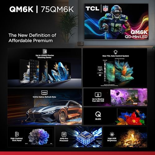 TCL 75 Inch Class QM6K Series | Mini LED QLED 4K HDR | 75QM6K, Latest Model | 120HZ-144HZ High Brightness Smart Google TV Dolby Atmos Onkyo Audio | Voice Remote Alexa Gaming Streaming Television — view 3