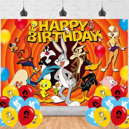 Tunes of Looney Birthday Backdrop,Tunes of Looney Poster for Baby Bugs Bunny Theme Party Decorations...